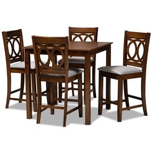Bowery Hill Upholstered Walnut Brown Pub Set Square Modern 5-Piece 36&quot Unassembled