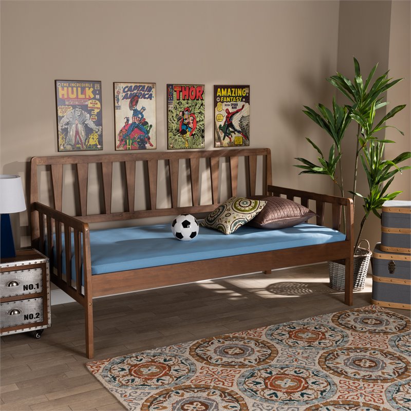 Bowery Hill Walnut Brown Finished Wood Twin Size Daybed