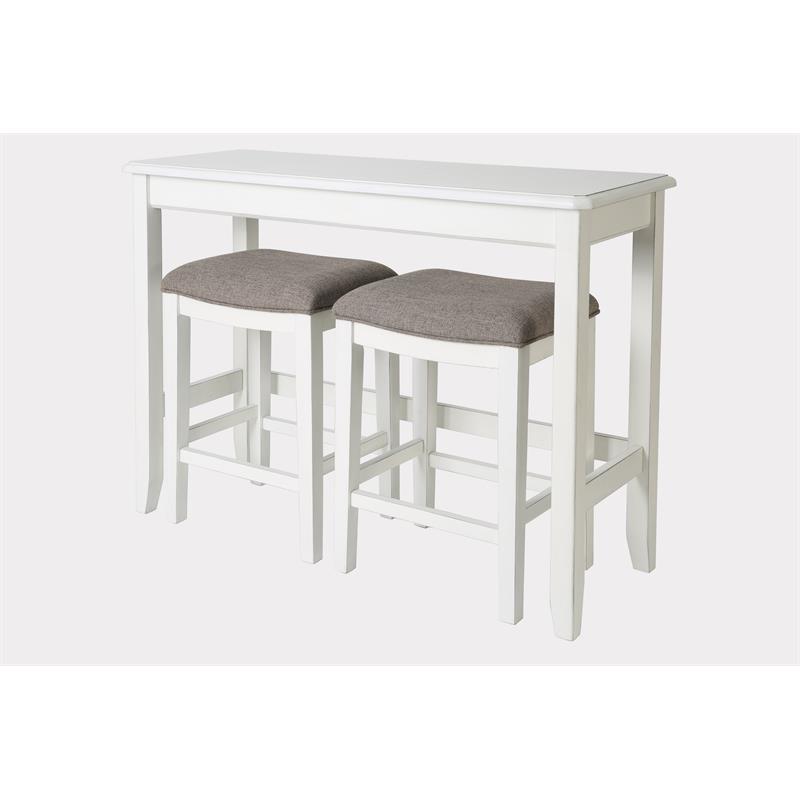 Bowery Hill Traditional Wood Sofa Table with Two Stools in White
