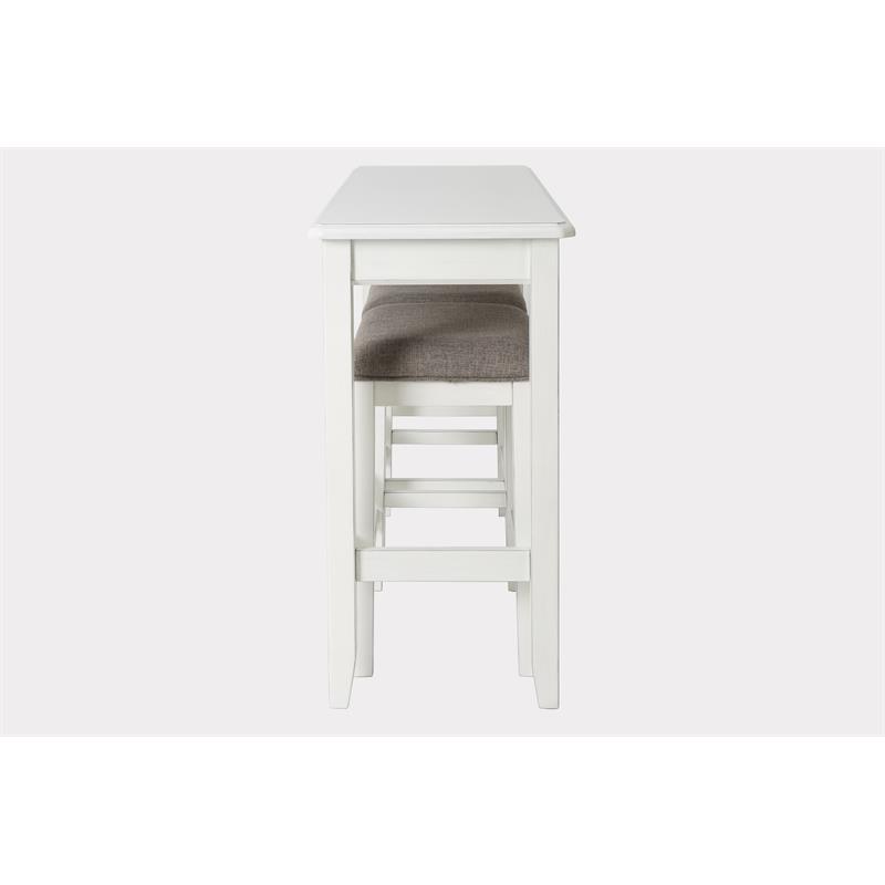 Bowery Hill Traditional Wood Sofa Table with Two Stools in White