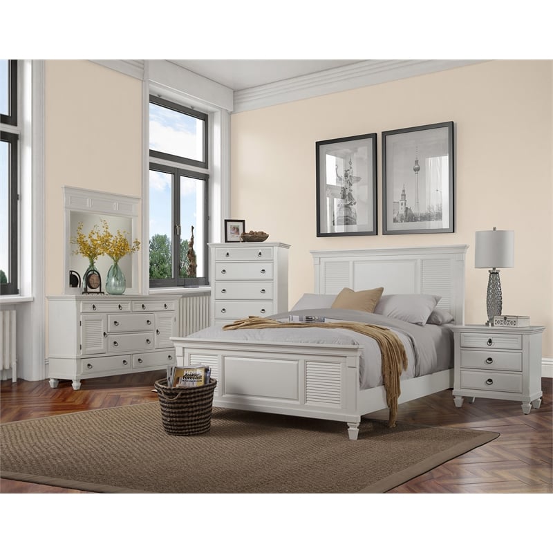 Bowery Hill Queen Wood Shutter Panel Bed in White