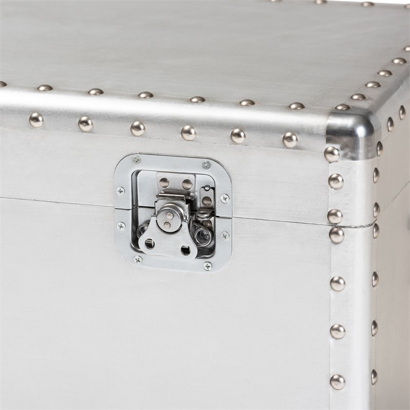Bowery Hill Mid-Century Metal and Wood Storage Trunk in Silver