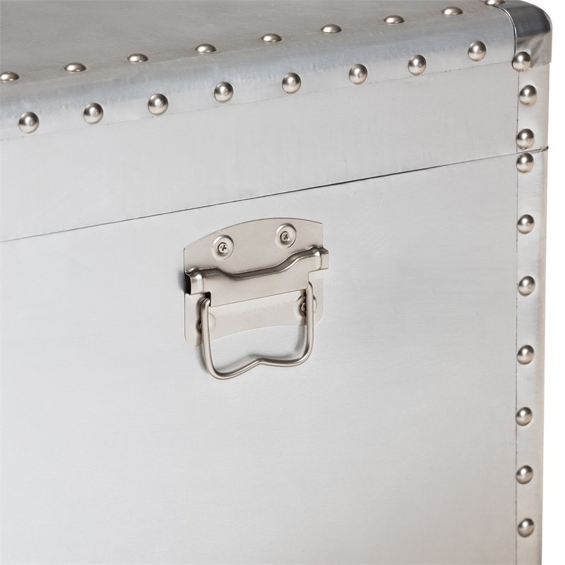 Bowery Hill Mid-Century Metal and Wood Storage Trunk in Silver