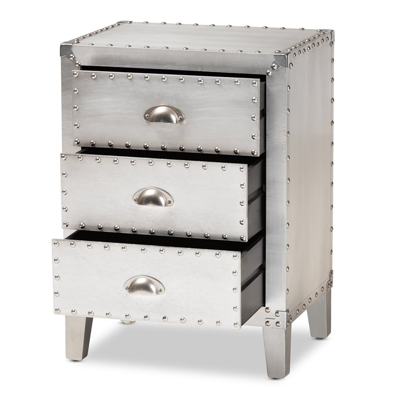 Bowery Hill Contemporary Silver Metal 3-Drawer Nightstand