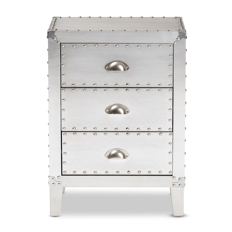 Bowery Hill Contemporary Silver Metal 3-Drawer Nightstand