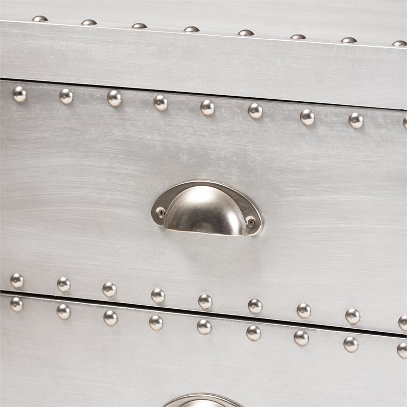 Bowery Hill Contemporary Silver Metal 3-Drawer Nightstand