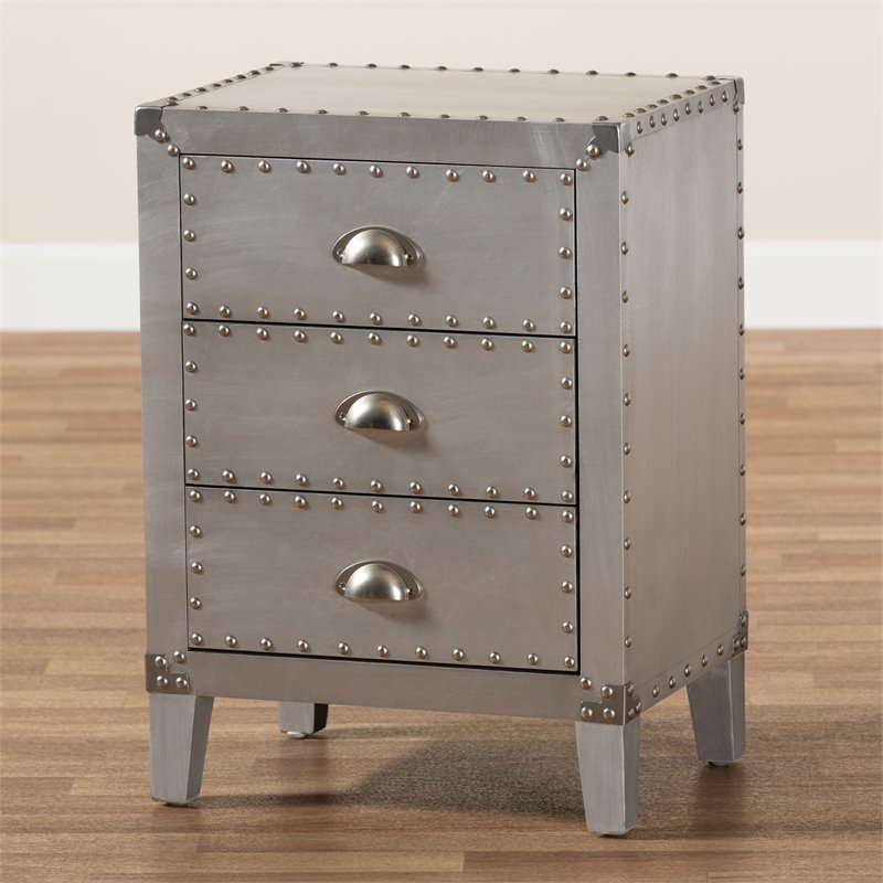 Bowery Hill Contemporary Silver Metal 3-Drawer Nightstand