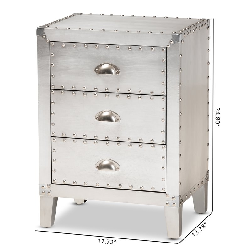 Bowery Hill Contemporary Silver Metal 3-Drawer Nightstand