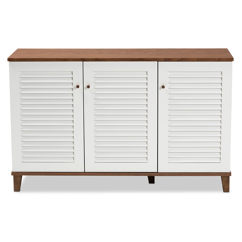 Bowery Hill Walnut Finished 8-Shelf Wood Shoe Cabinet