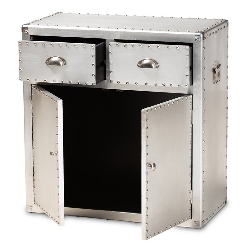 Bowery Hill Wood and Metal Silver Storage Cabinet Rectangular Rivet Embellishments 28.35