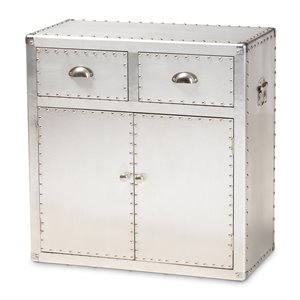 Bowery Hill Wood and Metal Silver Storage Cabinet Rectangular Rivet Embellishments 28.35&quotH x 27.56&quotW x 13.78&quotD Assembled