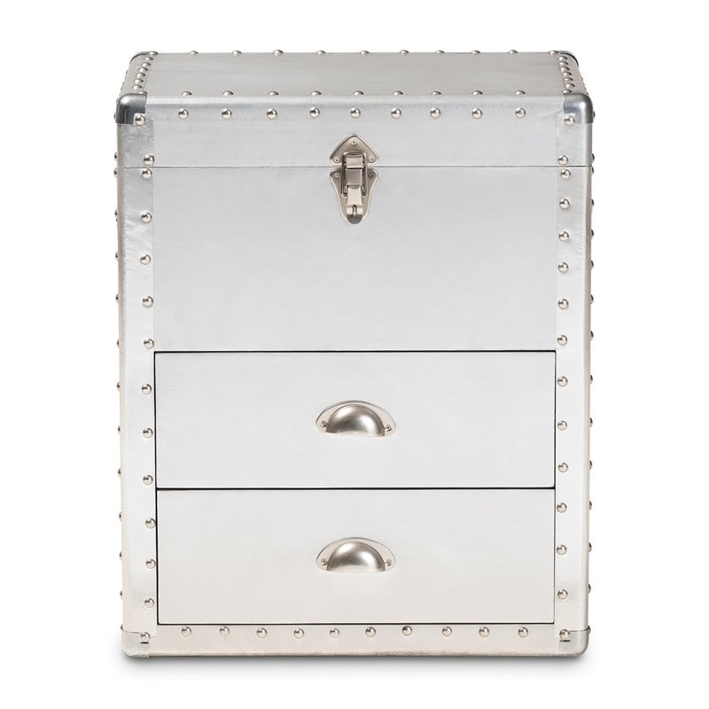 Bowery Hill 2-Drawer Mid-Century Metal Accent Storage Chest in Silver