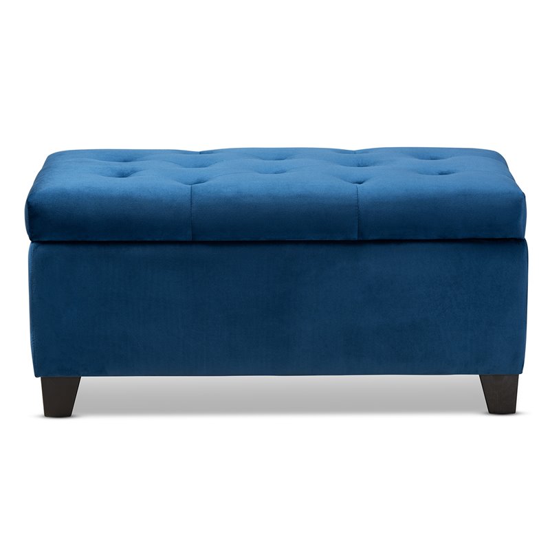 Bowery Hill Navy Blue Velvet Upholstered Storage Ottoman