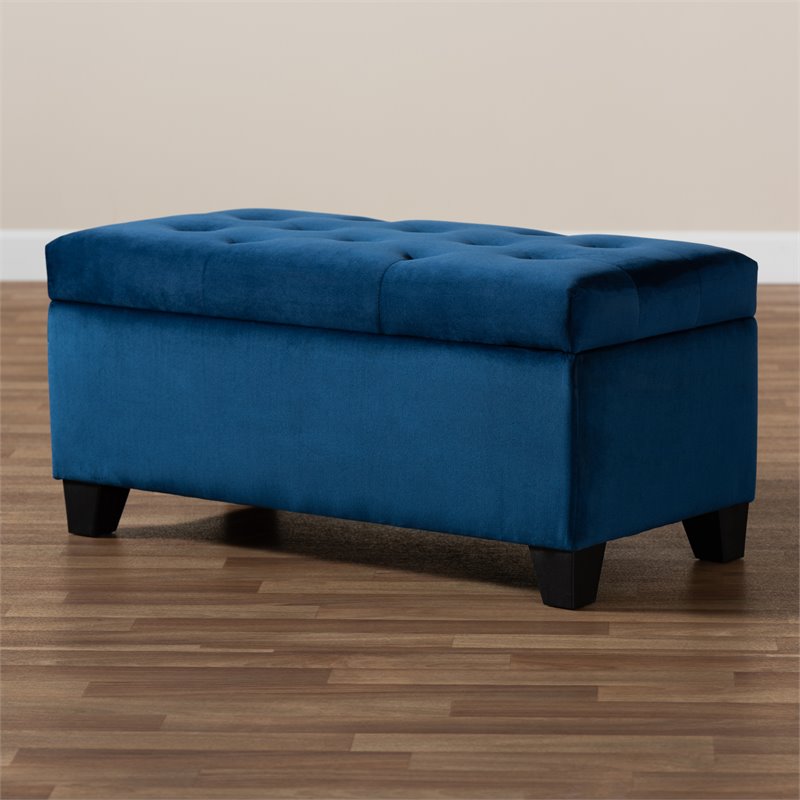 Bowery Hill Navy Blue Velvet Upholstered Storage Ottoman