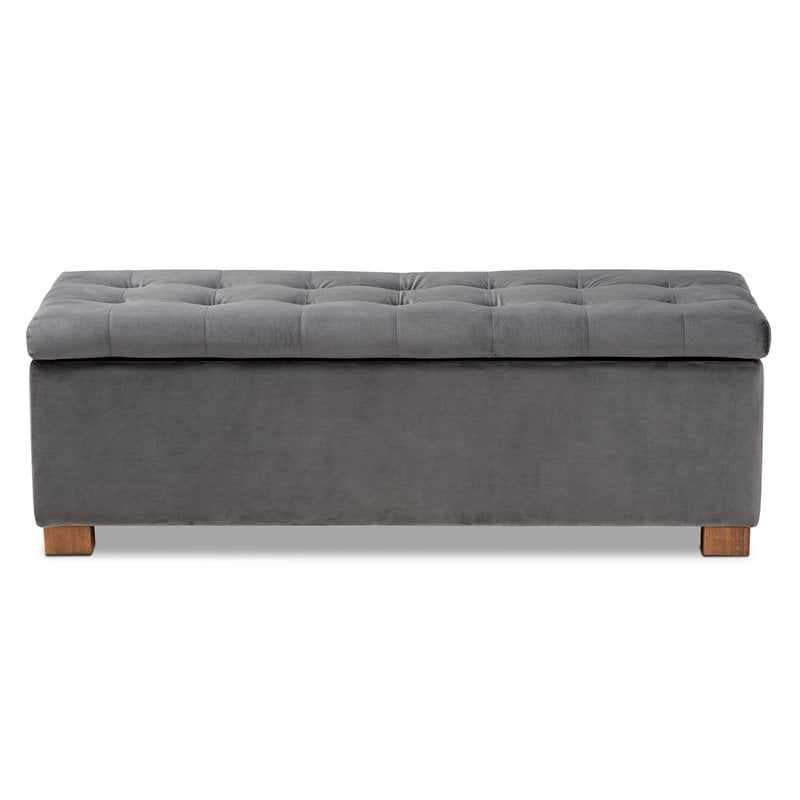 Bowery Hill Grey Velvet Upholstered Storage Ottoman Bench