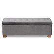 Bowery Hill Grey Velvet Upholstered Storage Ottoman Bench