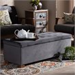 Bowery Hill Grey Velvet Upholstered Storage Ottoman Bench