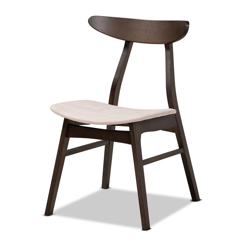 Bowery Hill Dark Oak Wood Dining Chairs in Beige (Set of 4)