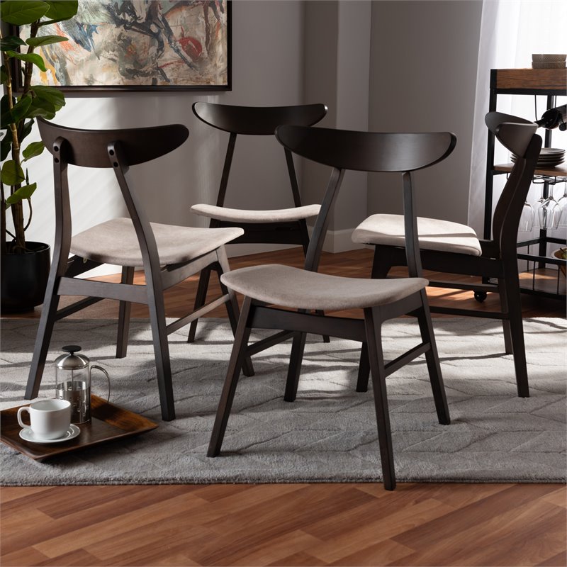 Bowery Hill Dark Oak Wood Dining Chairs in Beige (Set of 4)
