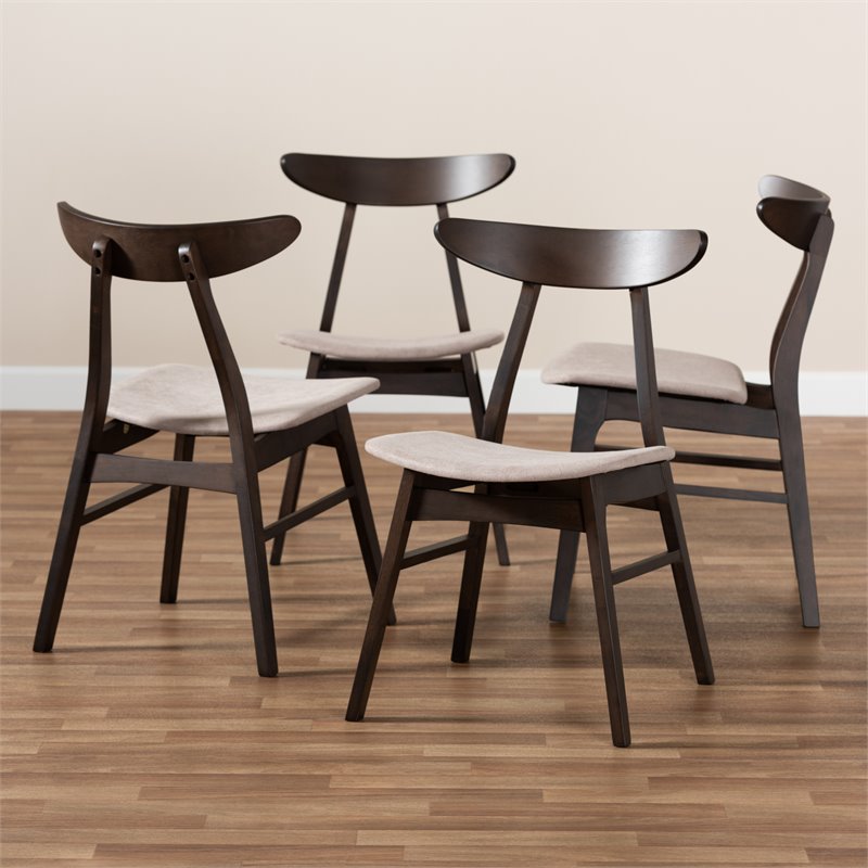 Bowery Hill Dark Oak Wood Dining Chairs in Beige (Set of 4)