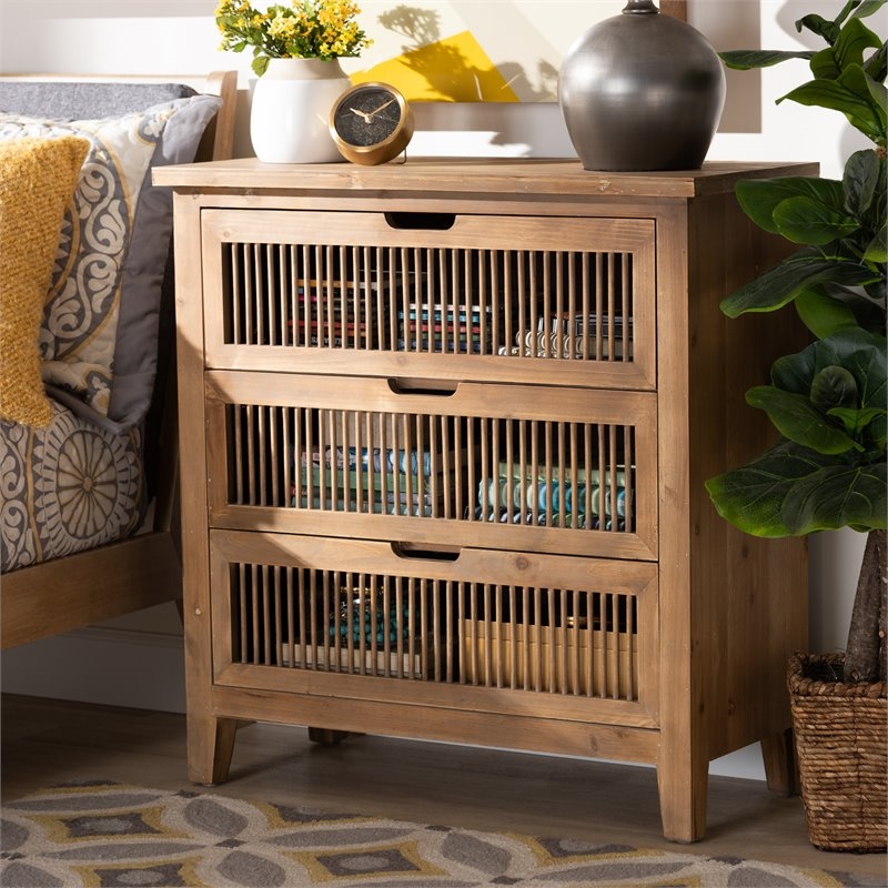 Bowery Hill MDF Wood Medium Oak Chest Rectangular Spindle Design 31.1