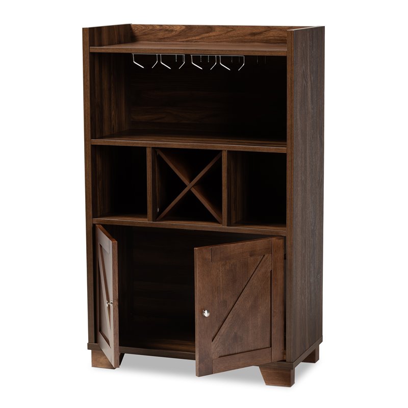 Bowery Hill Walnut Brown Finished Wood Wine Storage Cabinet