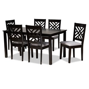 Bowery Hill Upholstered Grey Espresso Dining Set Rectangular Cut-Out Back 59&quot Unassembled