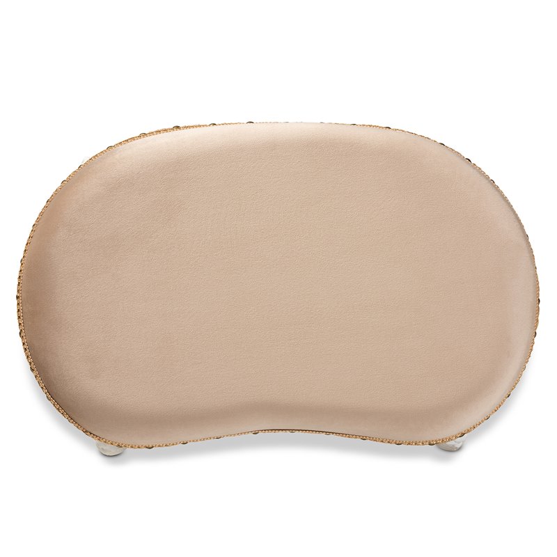 Bowery Hill Sand Velvet Upholstered White Wood Vanity Ottoman