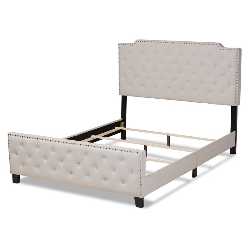 Bowery Hill Transitional Fabric Button Tufted Full Size Panel Bed in Beige
