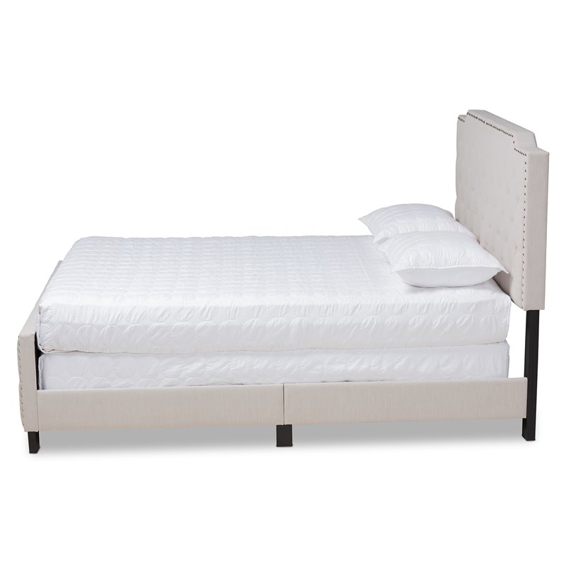 Bowery Hill Transitional Fabric Button Tufted King Size Panel Bed in Beige