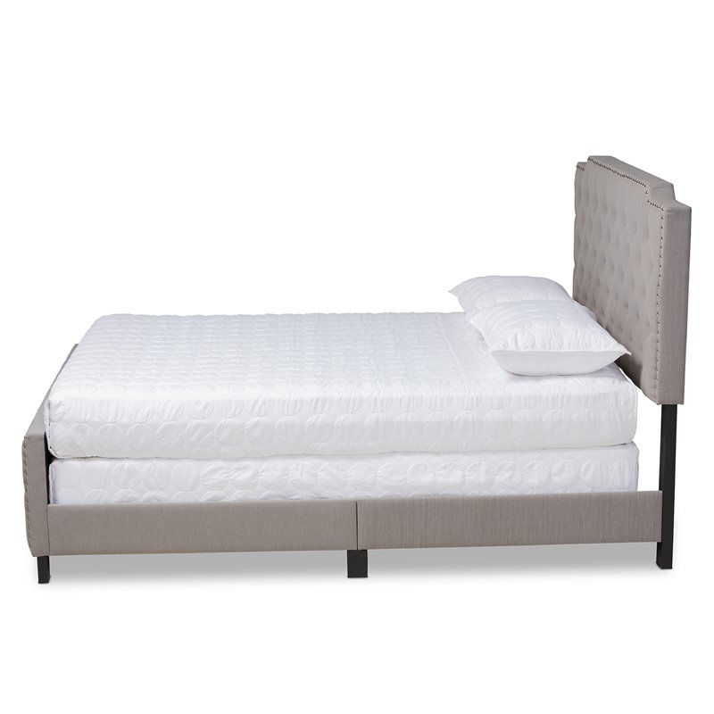 Bowery Hill Transitional Queen Size Grey Upholstered Button Tufted Panel Bed