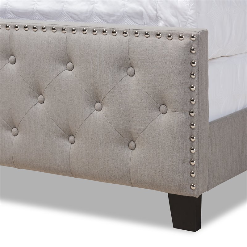 Bowery Hill Transitional Queen Size Grey Upholstered Button Tufted Panel Bed