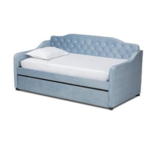 Bowery Hill Velvet Light Blue Daybed Rectangular Tufted 83.46&quot x 42.52&quot Unassembled