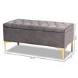 Bowery Hill Grey Velvet Gold Finished Button Tufted Storage Ottoman