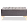 Bowery Hill Grey Velvet Gold Finished Button Tufted Storage Ottoman