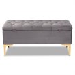 Bowery Hill Grey Velvet Gold Finished Button Tufted Storage Ottoman