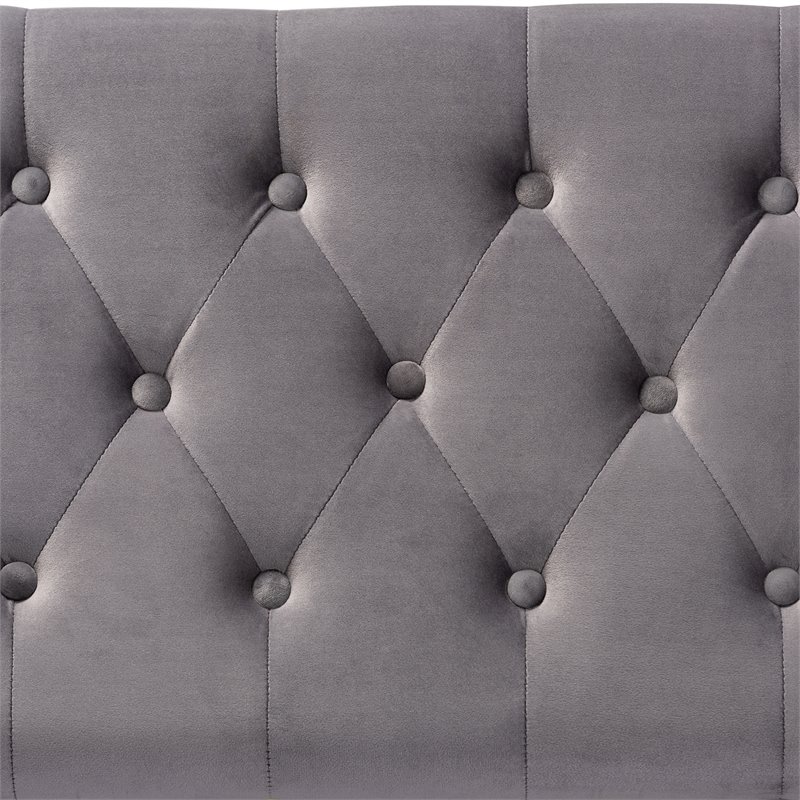 Bowery Hill Grey Velvet Gold Finished Button Tufted Storage Ottoman