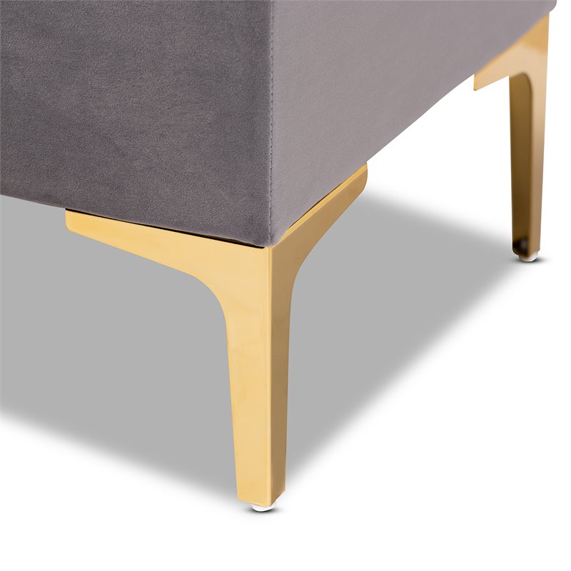 Bowery Hill Grey Velvet Gold Finished Button Tufted Storage Ottoman