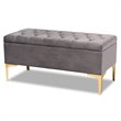 Bowery Hill Grey Velvet Gold Finished Button Tufted Storage Ottoman