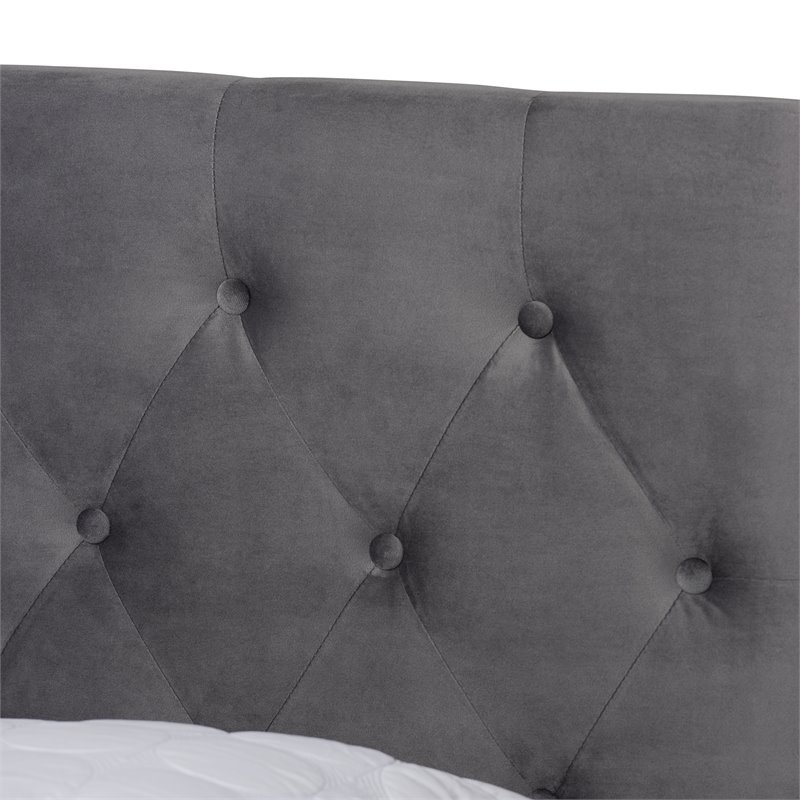 Bowery Hill Modern Velvet Tufted Platform Storage Queen Bed in Gray