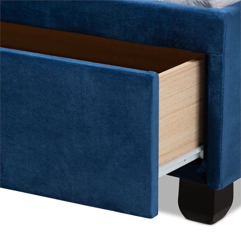 Bowery Hill Modern Velvet Tufted Platform Storage Queen Bed in Blue
