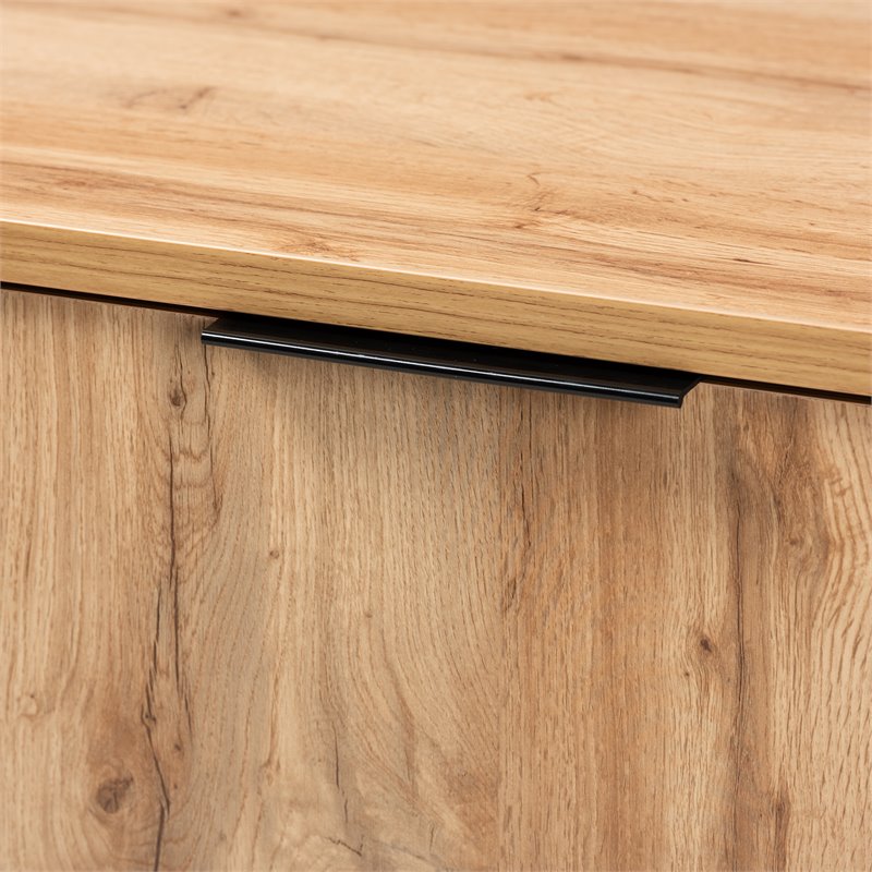 Bowery Hill Oak Finished Wood Black Metal 3-Drawer Sideboard Buffet