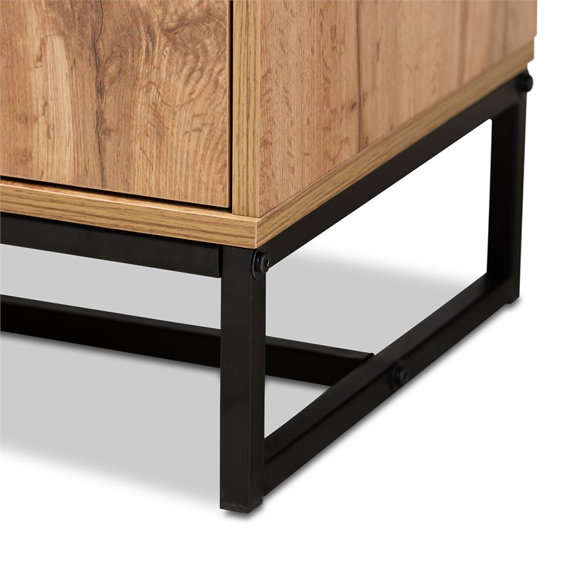 Bowery Hill Oak Finished Wood Black Metal 3-Drawer Sideboard Buffet