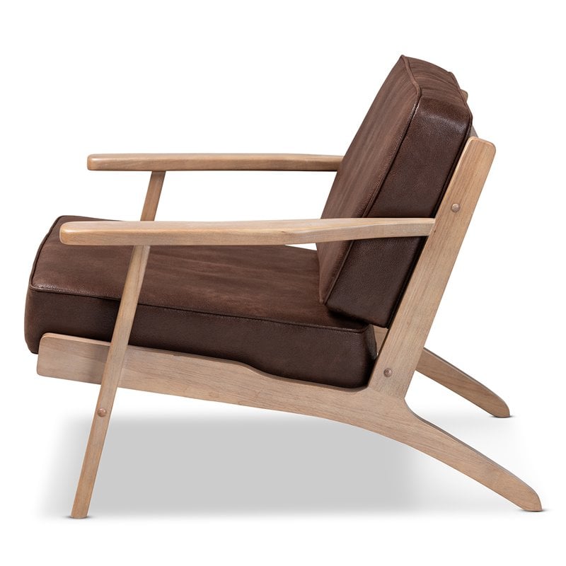 Bowery Hil Dark Brown Faux Leather Antique Oak Finished Wood Armchair