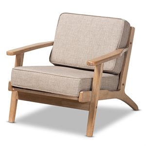 Bowery Hill Light Grey Upholstered Antique Oak Finished Wood Armchair