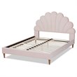Bowery Hill Contemporary Velvet Seashell Shaped Queen Platform Bed in Light Pink