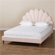 Bowery Hill Contemporary Velvet Seashell Shaped Queen Platform Bed in Light Pink