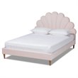 Bowery Hill Contemporary Velvet Seashell Shaped Queen Platform Bed in Light Pink