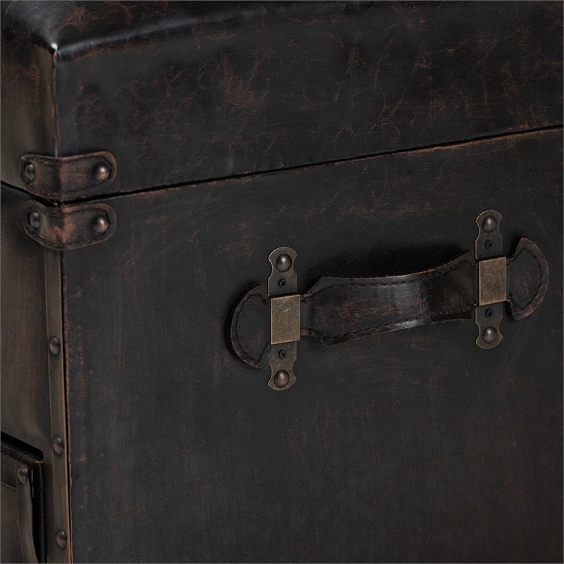 Bowery Hill Dark Brown Faux Leather Upholstered Storage Trunk Ottoman