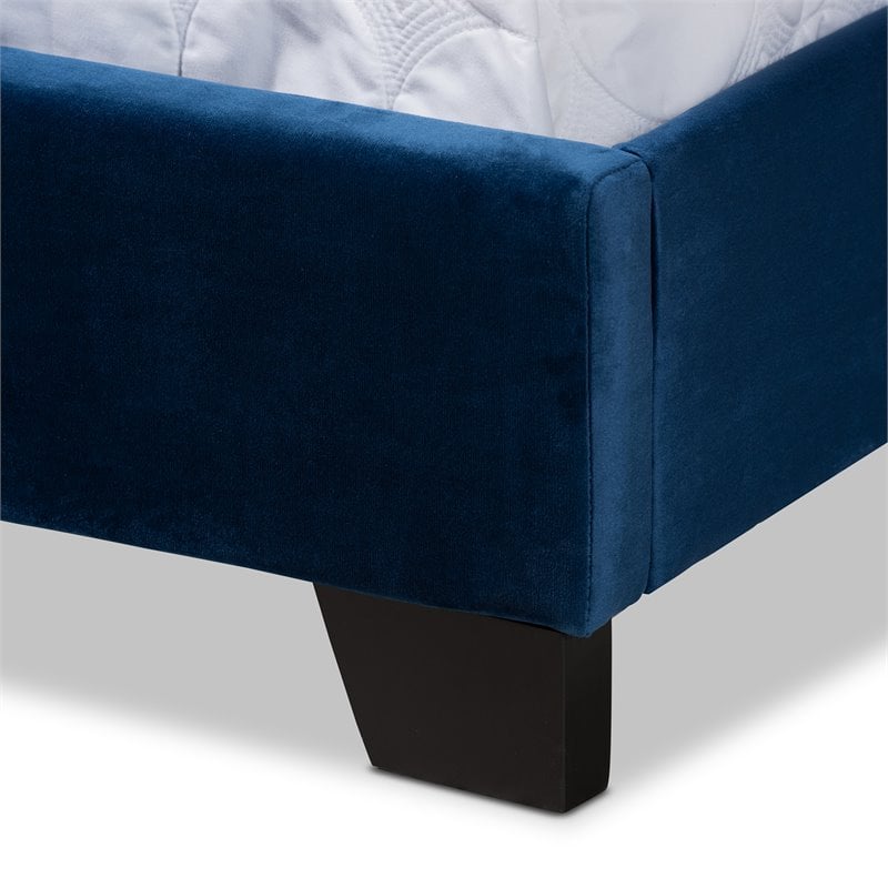 Bowery Hill Queen Size Navy Blue Velvet Upholstered Button Tufted Bed